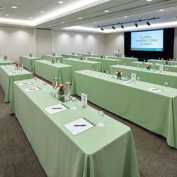 8 Pack Light Green Tablecloth 60 x 102 Inch Rectangular Green Table Cloth for 6 Foot Rectangle Tables, Wrinkle Resistant Washable Polyester Fabric for Wedding Party Banquet Buffet and Camping