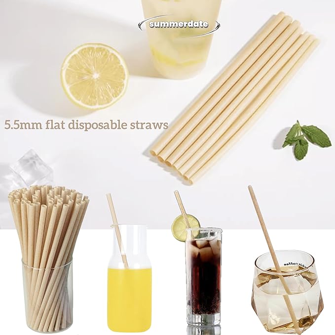 200PCS Disposable Bagasse Straws,8.27'' Straight Flat Straw,0.22'' Diameter,Eco-friendly Sugarcane Drinking Biodegradable Straw for Party,Juice,Cocktail,Kitchen,Club,Drinks, Milk, Soda (200)