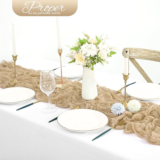 20 Pack Beige Cheesecloth Table Runner 120 Inch 10FT Rustic Boho Gauze Cheese Cloth Table Runner for Wedding Party Baby Shower Thanksgiving Christmas Decoration
