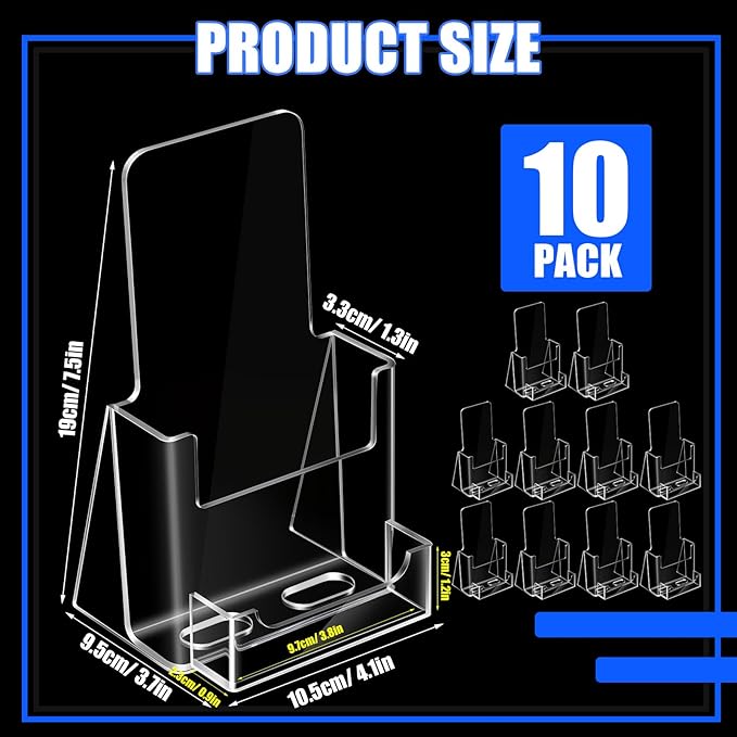 Wenqik Acrylic Brochure Holder with Business Card 4.1 Inch Rack Card Holder Pamphlet Display Stand Organizer for Menu Flyer Magazine Office Booklets(10 Pcs)