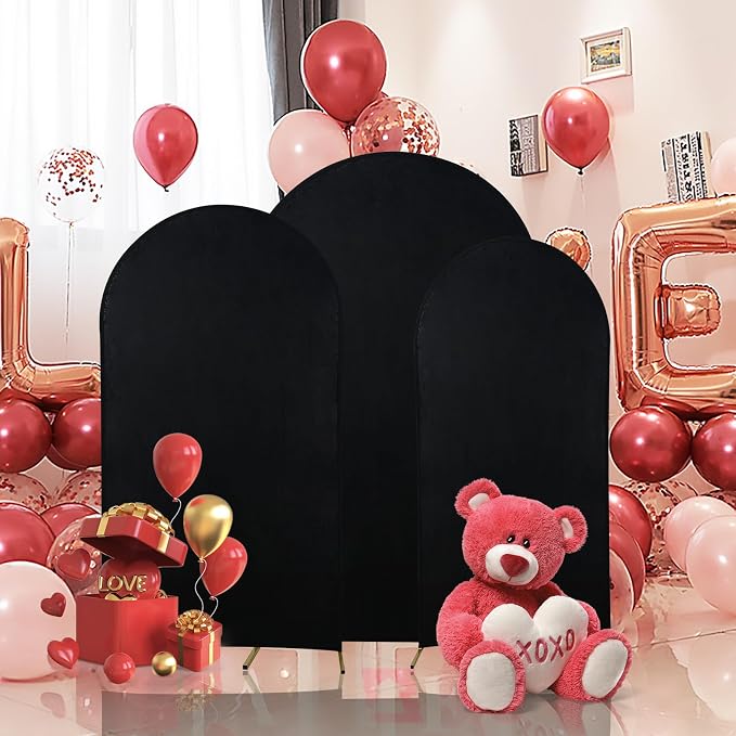 Gawicpy Wedding Arch Backdrop Stand Set Metal Arch Backdrop Stand with Wedding Arch Cover, Wedding Balloon Arch Backdrop Stand for Birthday, Baby Shower, Anniversary (Black, 5.9FT+6.6FT+7.2FT)