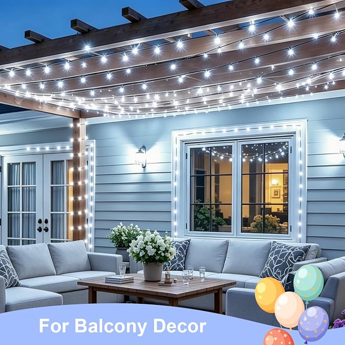 QITONG 2 Pack White Solar String Lights, Each 33ft 100 LED Outdoor Solar Fairy Lights Waterproof, 8 Modes Green Wire Solar Christams Light for Garden Patio Yard Tree Party Decor