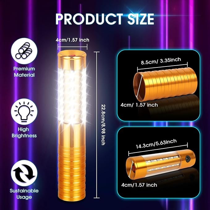 4 Pieces LED Strobe Baton Light Bottle Service Lights Bright Rechargeable Champagne Bottle Handheld Light Topper for Bar Nightclub Wedding Party Concert （Gold）