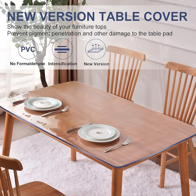 30x54 in Plastic Transparent Tablecloth Cover Mat PVC Clear Table Protector for Wood Glass Marble Metal Stone Furniture Screen Protection Sofa/Patio/Coffee/Exam Table Waterproof 1.5mm Thick Non-Slip