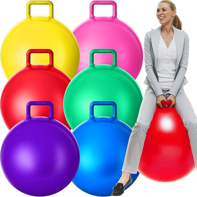 Lewtemi 6 Pcs Hopper Ball for Adults 32 Inch Jumping Hopping Inflatable Bouncing Ball with Handle and Air Pump for Indoor Outdoor Games Sport Exercise Fun Easter Basket Stuffers Gifts(Rainbow Colors)