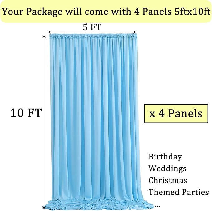20ft x 10ft Baby Blue Backdrop Curtains for Parties, 4 Panels 5×10ft Soft Silky Polyester Photo Backdrop Drapes for Weddings Birthday Party Photography Baby Shower Home Decorations