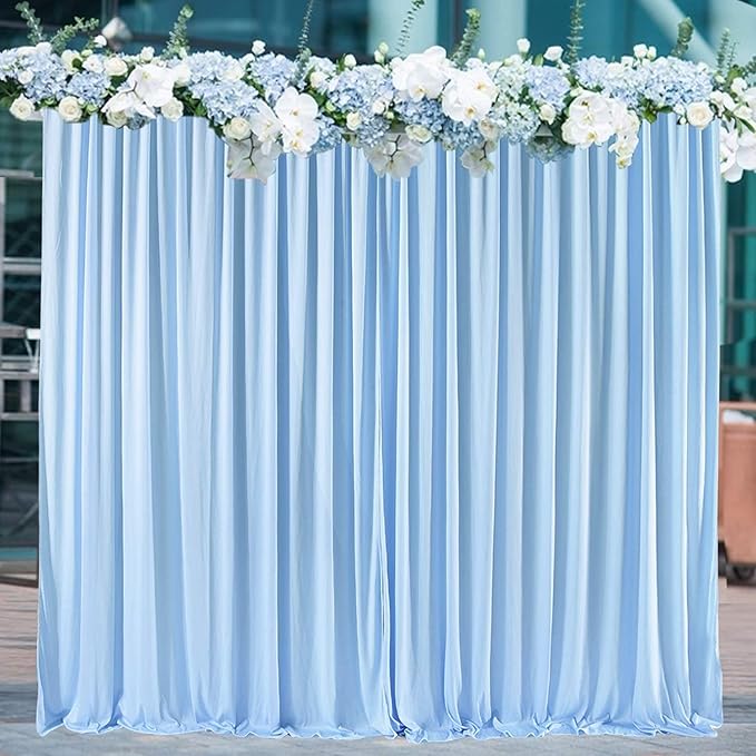 AK TRADING CO. 10 feet x 8 feet IFR Polyester Backdrop Drapes Curtains Panels with Rod Pockets - Wedding Ceremony Party Home Window Decorations - Light Blue