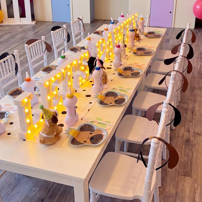 Honoson 9 Pcs Lets Pawty Light Dog Cat Pet Birthday Party Decorations 6.42 Inch Light up Sign LED Neon Table Decoration for Pet Puppy Cat Party Supplies Decorations