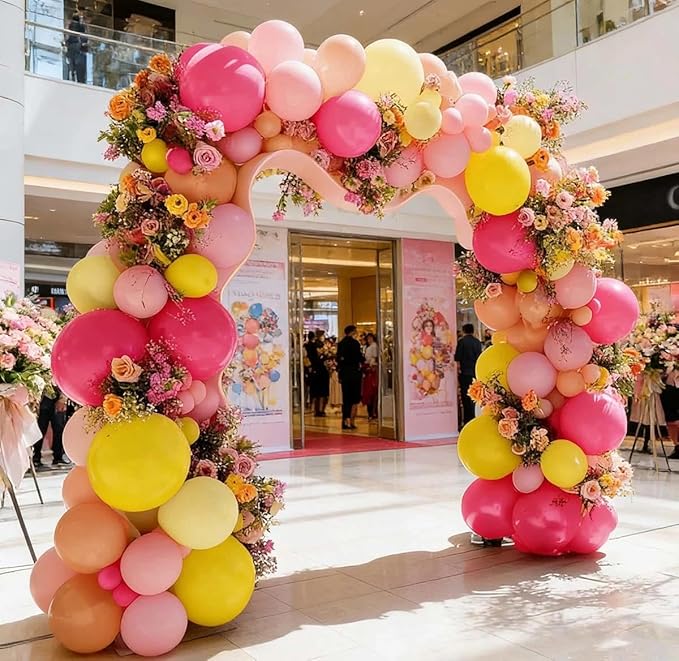 Pink Yellow Balloon Arch Double Stuffed Baby Pink Peach Balloons Different Sizes Colorful Balloon Garland For Birthday Baby Shower Spring Wildflower Wedding Home Decorations