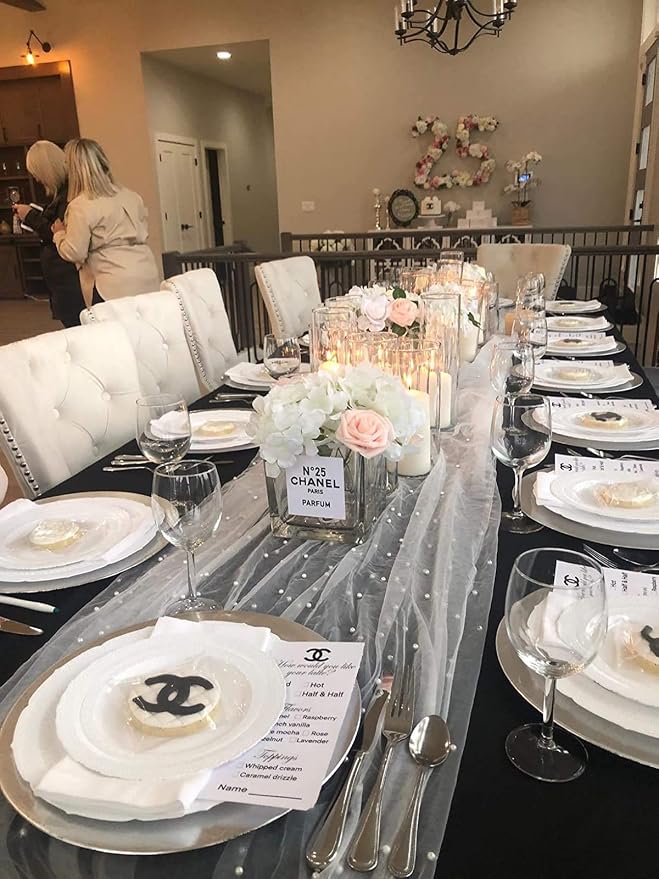 White Pearl Tablecloths 63" X 120" Bulk Sheer Tulle Table Cloth Cover for Event Decorations Arch Dessert Soft Chiffon Fabric 6 Pieces Tablecloth Veil for Wedding Denim Bachelorette Birthday Party