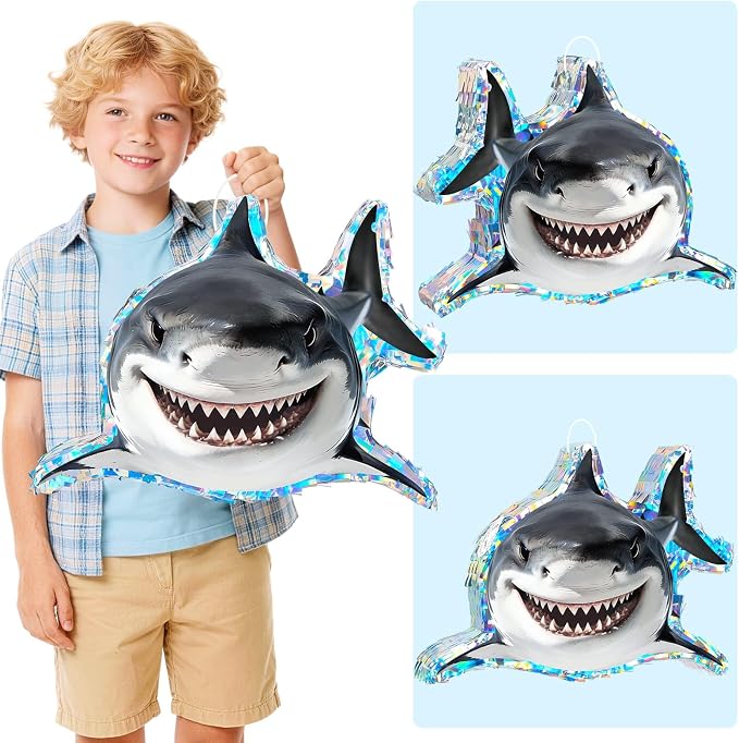 WERNNSAI Shark Piñata - Under the Sea Party Decorations Great White Shark Piñata with Blindfold and Stick for Men Boys Ocean Birthday Decorations Celebration Carnival Supplies