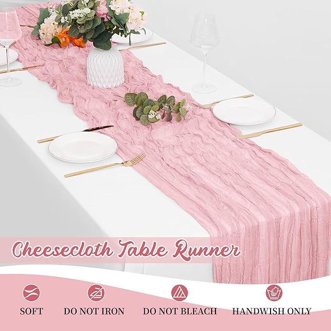 16 Pack Light Pink Cheesecloth Table Runners 20x120 Inch Gauze Table Runner Cheese Cloth 10FT Pink Table Runner Rustic Sheer Runner for Wedding Birthday Party Baby Shower Table Decor