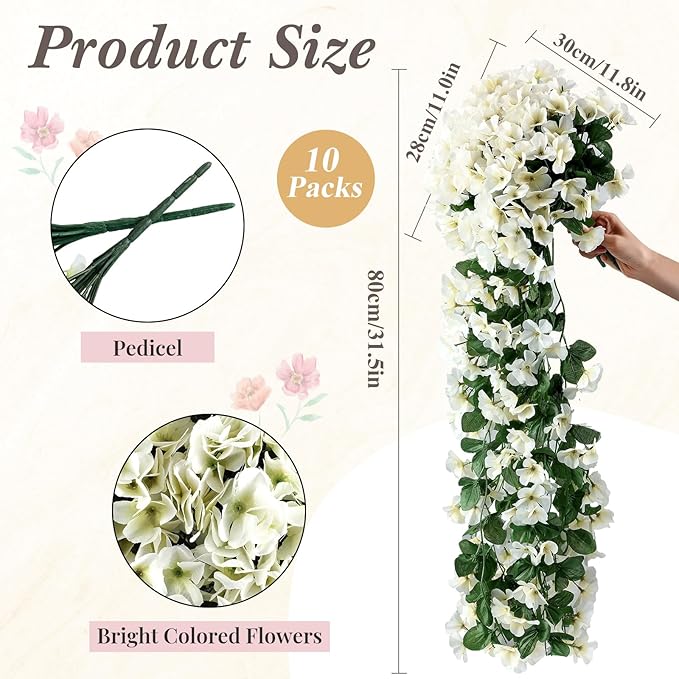 10 Pack 10 Pack Artificial Hanging Flowers Garland Arch Flowers for Wedding Ceremony Wall Home Floral Party Garden Outdoor Decoration (White)