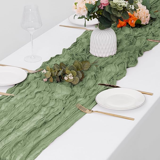 30 Pack Sage Green Cheesecloth Table Runner 17 x 108 inch Cheese Cloth Table Runners 9ft Green Table Runner Rustic Romantic Sheer Gauze Runner for Wedding Party Baby Shower Table Decoration