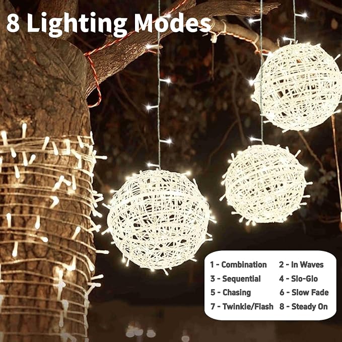 SenLuKit Outdoor Christmas Balls 4 Pack Hanging 11.8" LED Garden Sphere Tree Lights 8 Modes Waterproof String with Memory Timer Plug for Party Yard Porch Eave Patio Home Decoration-Cool White