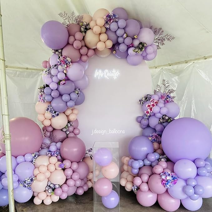 Dusty Purple Double Stuffed Balloons Different Size 115Pcs 5/10/12/18" Light Purple Balloon Arch Garland kit for Birthday Baby Shower Bridal Shower Fairy Gender Reveal Party