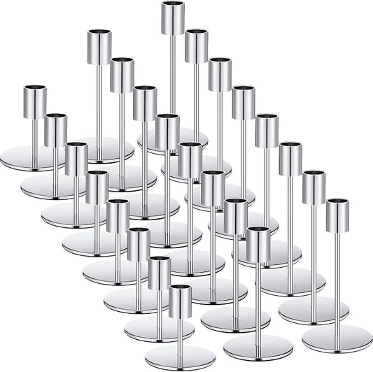 Sieral Candle Holders Bulk Taper Candlesticks Holders Set Modern Decorative Metal Candelabras for Wedding Anniversary Home Dinning Table Centerpiece Xmas Party Decor(Silver,24 Pcs)