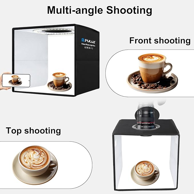 PULUZ 10x10 inch Mini Photo Studio Light Box, Portable Folding Photography Light Tent Kit with CRI >95 104pcs LED Dimmable Light & 6 Sheets of 12 Colors Backgrounds for Small Size Products