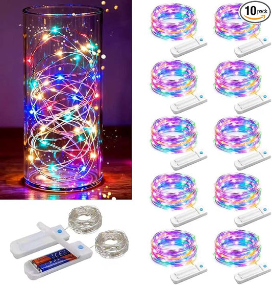 10 Pack 10 ft 30 LED Mason Jar String Lights 8 Modes with Timer Waterproof Fairy Lights Upgraded Battery（Included Operated for DIY Wedding Party Mason Jar Christmas Decorations (Multi-Color)