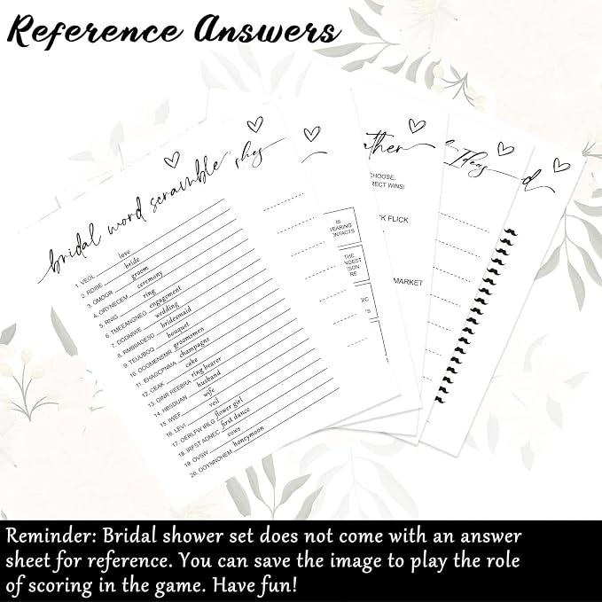 Silipull Bridal Shower Games Set for 50 Guests Includes Bingo, He Said She Said, Scramble, Would She Rather, Advice and Wishes Wedding Games Double Sided with Wooden Box, 20 Pencils(Minimalist)