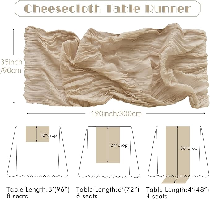 IVAPUPU 4 Pcs Cheesecloth Table Runner - 10ft Nude Spring Boho Gauze Cheese Cloth Table Runners for Baby Shower Decoration Wedding Party Garden Farmhouse