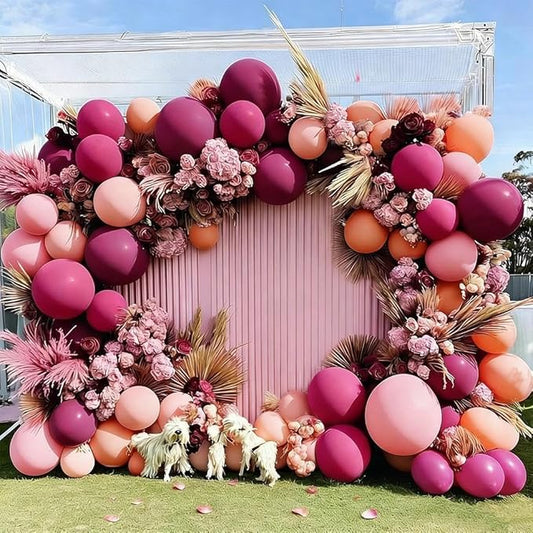 Hot Pink Balloon Arch Kit, Double Stuffed Dark Pink Peach Balloon Garland Fiesta Magenta Balloons Set for Valentine's Day Mother Birthday Bridal Shower Wedding Bachelorette Party Decorations