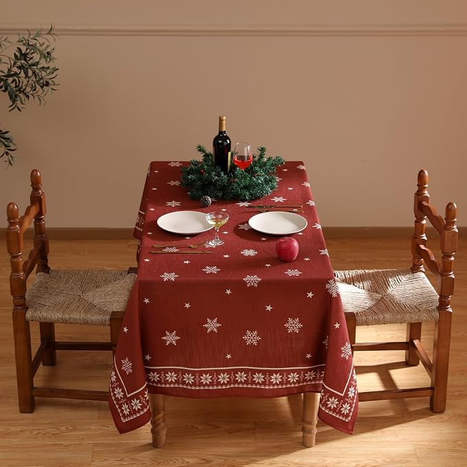 ISAENNE Designer Vintage Linen Rectangular Tablecloth,102"x63"-Carol C | French Elegant Table Cloth for Rectangle Table,Red,Decor,Heavyweight,Dining Room,Kitchen,Tea Party,Thanksgiving,Christmas