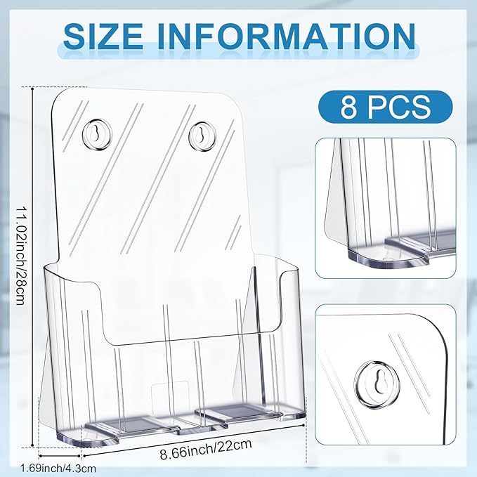 Blulu 8 Pack 8.5 x 11 Inches Acrylic Brochure Holder, Clear Flyer Holder Rack Wall Mount or Tabletop, Plastic Pamphlet Stand with Nails for Magazine, Booklet, Card, Bookmark Display, Office Supplies