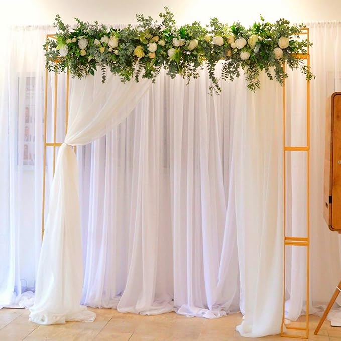 White Backdrop Curtains 2 Panels 5ft x 8ft Sheer Chiffon Backdrop Curtain Drapes for Birthday Party Wedding Decorations