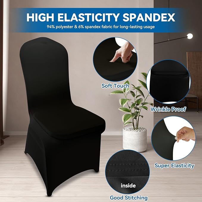 50 Pieces Black Chair Covers - Versatile Stretch Polyester Spandex Dining Chair Slipcovers for Dining, Party, Wedding, Banquet, and More