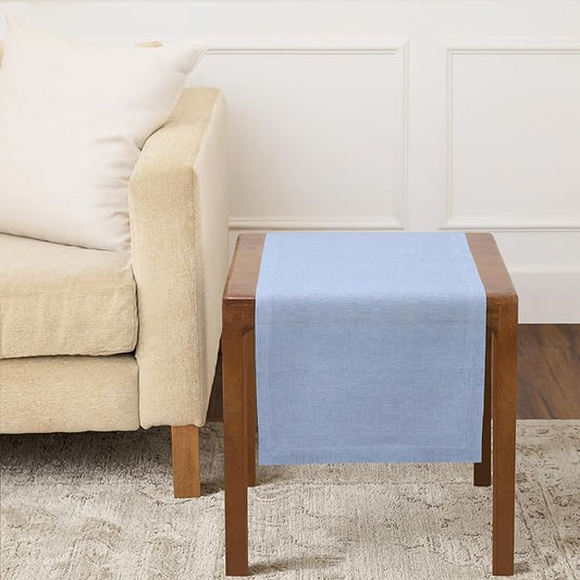 Solino Home Linen Table Runner 36 Inches - 100% Pure Linen Chambray Blue Table Runner 14 x 36 Inch Ideal for Dresser and Coffee Tables, Spring, Summer, Mothers Day - Athena