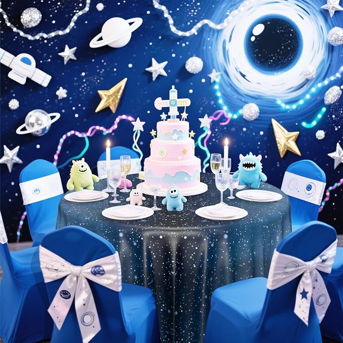 9 Pcs Galaxy Tablecloths, 84 x 84 ''Space Explore Theme Plastic Table Cloth Disposable Use for Kids Outer Space Stars Theme Birthday Decorations