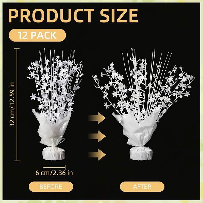12 Pack White Metallic Foil Spray Centerpiece Star Table Decoration Burst Table Centerpieces for Birthday New Year Wedding Anniversary Graduation Party Supply (White)