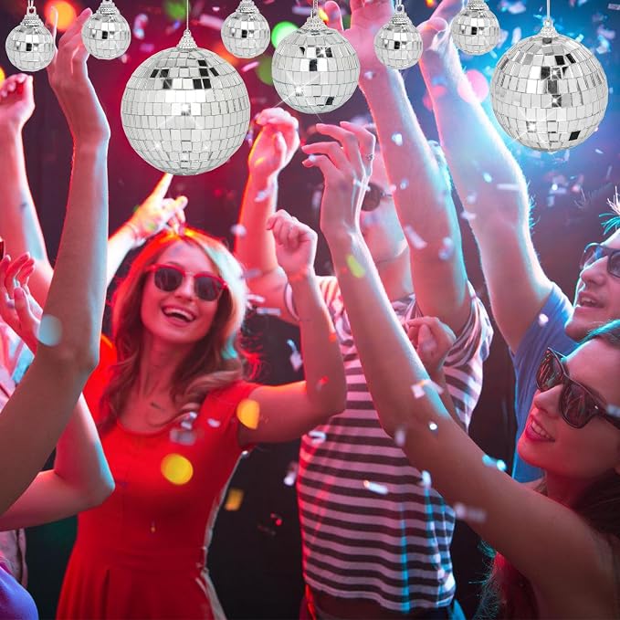 Mini Mirror Disco Ball Ornaments: Hanging Disco Ball Silver Party Decorations Set 42 Pack - Small Mirror Balls Decor for Wedding Christmas Birthday Cake Topper (1.2/2/2.4/3 Inch)