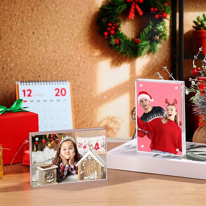 Kigley 6 Pcs 4 x 6 Inch Acrylic Picture Frames, Clear Acrylic Photo Business Card Frame Desktop Display Double Sided Wallet Size Frame Freestanding Frames for Film Photos Cards Stamp