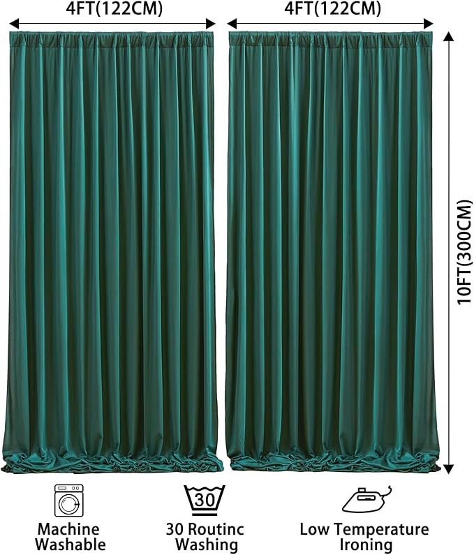 8x10FT Hunter Green Backdrop Curtains for Wedding Parties, Wrinkle Free Polyester Photography Backdrop Drapes for Christmas Birthday Parties Stage Background Stand Decorations 4x10ft,2 Panels