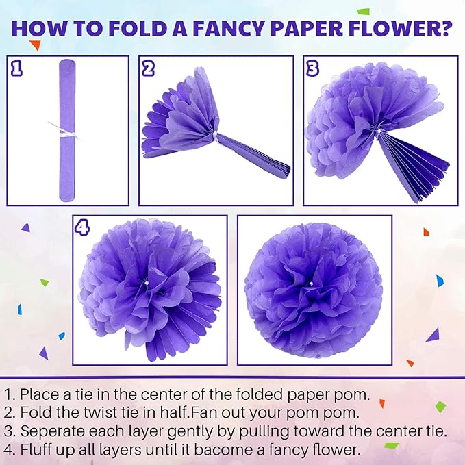 Yeaqee 30 Pcs Multicolor Large Tissue Paper Pom Poms Decorations 14''/ 12''/ 10'' Tissue Paper Flowers Large Hanging Rainbow Wall Decor for Fiesta Birthday Party Baby Shower Wedding Celebration