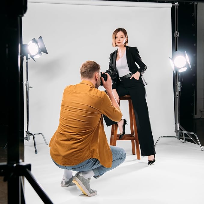 EMART Portable Photography Backdrop Stand Kit 10 x 10 ft with 10 x 20 ft White Backdrop, Adjustable Background Support System for Photo Video Studio, Photoshoot, Party, Live Game, Interviews
