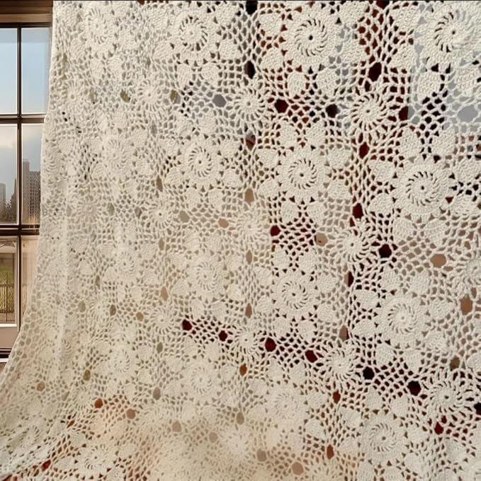 USTIDE Handmade Crochet Lace Tablecloth Cotton Crochet. Ecru 63"X 43" Rectangle Crocheted Table Covers for Tea Table Dressers
