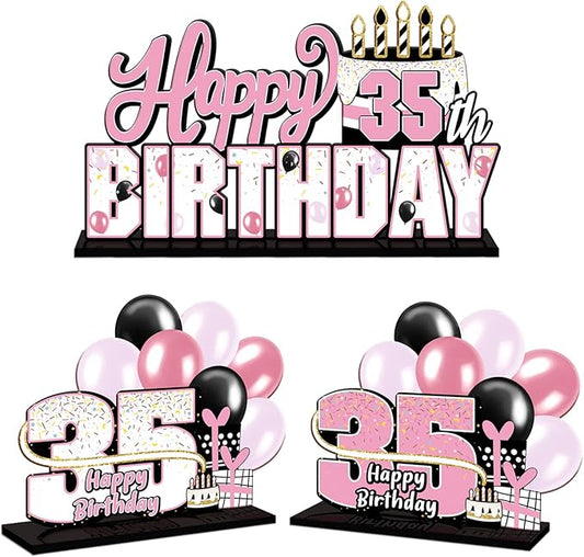LINGTEER Happy 35th Birthday Pink Acrylic Table Topper Centerpieces Set - Cheers to 35 Years Old Birthday 35th Bday Party Gift Decorations.