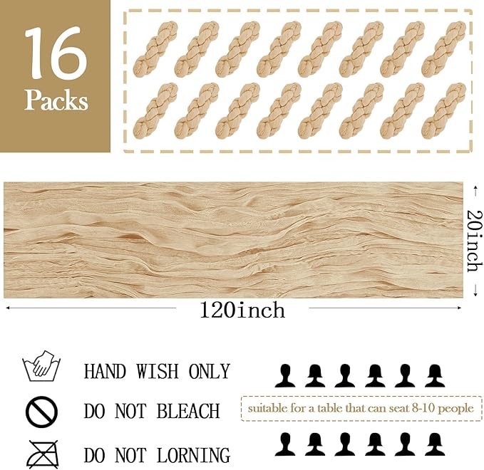16 Pack Beige Cheesecloth Table Runner 20 x 120 inch Gauze Table Runners 10 FT Long,Semi Sheer Boho Cheese Cloth Fabric Table Runner Bulk for Party,Wedding,Baby Shower,Bridal Shower Decoration