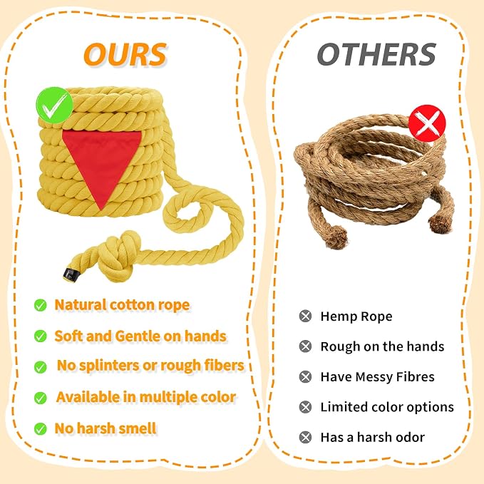 Tug of War Rope for Kids & Adults - 40ft Soft Cotton Outdoor Pulling Rope with Flag for Team Building Activities Field Day Family Reunions Birthday Parties Camping Games- Yellow