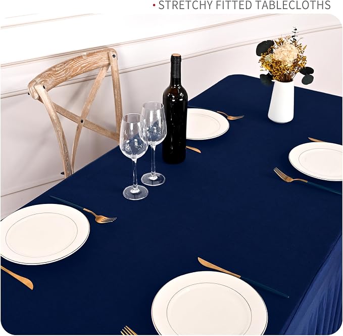 2 Packs Navy Blue Stretch Table Skirts for 6 Foot Rectangle Table, Washable Spandex Stretch Tablecloths with Skirt, Wrinkle Resistant Fitted Tablecover for Wedding Party Banquet