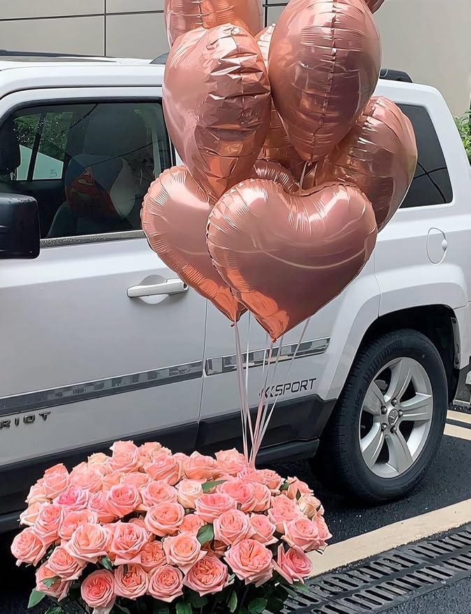 Rose Gold Anniversary Decorations Set, Heart Balloons with Happy Anniversary Banner and LOVE Foil Balloon, Romantic Decorations for a Special Night, Valentines Day Anniversary Party Surprise
