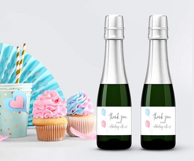 Thank You for Celebrating with us Mini Champagne Labels ● Set of 12 ● Mini Wine Bottle Labels, Gender Reveal, Pink or Blue, Girl or Boy Baby Shower, Sprinkle, Birthday Favors Stickers M205-THANK-12