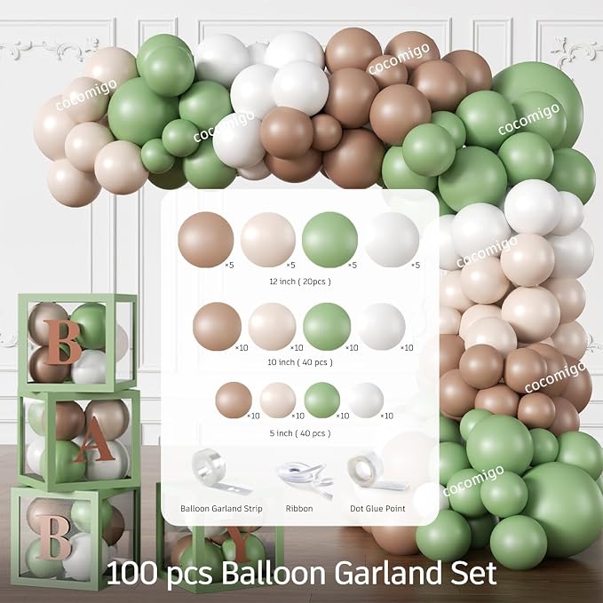 Cocomigo 287pcs Football Baby Shower Decorations for Sports Fans, All-in-one Green Football Baby Shower Set for 25 Guests, with Balloon Arch Thick Plates Tablecloths and Cupcake Toppers