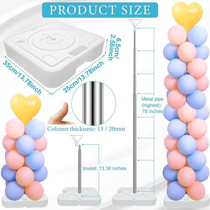 2 Set Balloon Column Stand Kit for Floor with Heavy Duty Base, VETOGETHER Adjustable 7 FT Balloon Tower Kit with Telescopic Design, Updated Balloon Pillar Kit with Metal Poles for Party Decoration