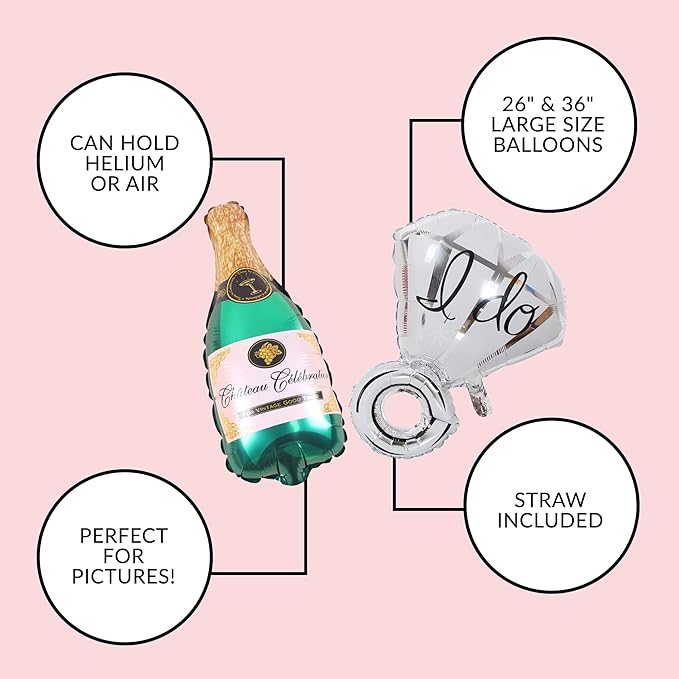 Bachelorettesy 28pc Bachelorette Party Decorations Kit for Bride to Be, Bridal Shower Decorations, Engagement Party – Balloons, Sash, Foil Backdrop Curtain (Gold Silver)