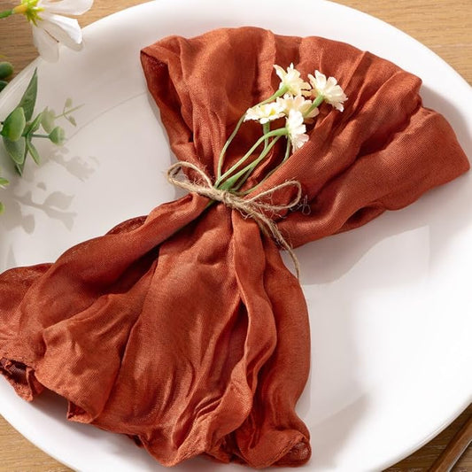 60pcs Terracotta Cheesecloth Napkins Washable Boho Rustic Gauze Table Cloth Napkins Bulk 21x21 Inches for Wedding Party Bridal Baby Shower Birthday Table Decor
