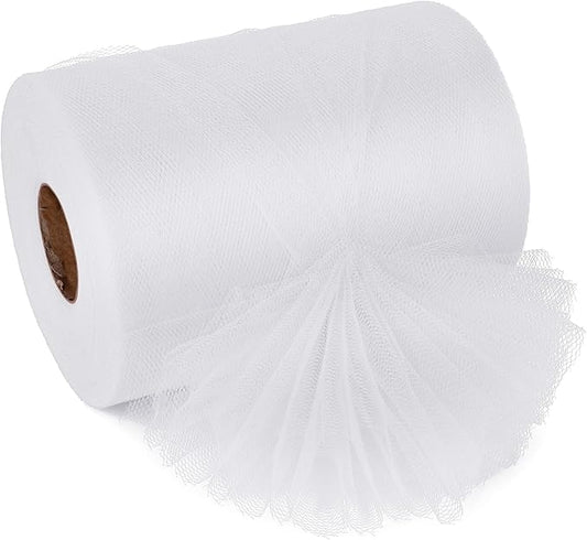 White Tulle Ribbon 6 Inch x 100 Yards Soft Mesh Fabric for DIY Crafts Wedding Decorations Sewing Gift Wrapping and More